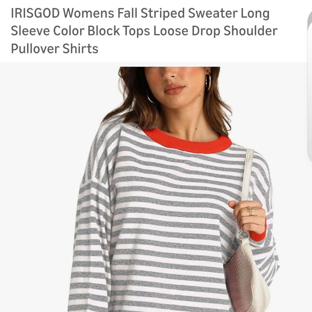 IRISGOD Women's Size M L/Sleeve Drop Shoulder Striped Gray&White Pullover NWT